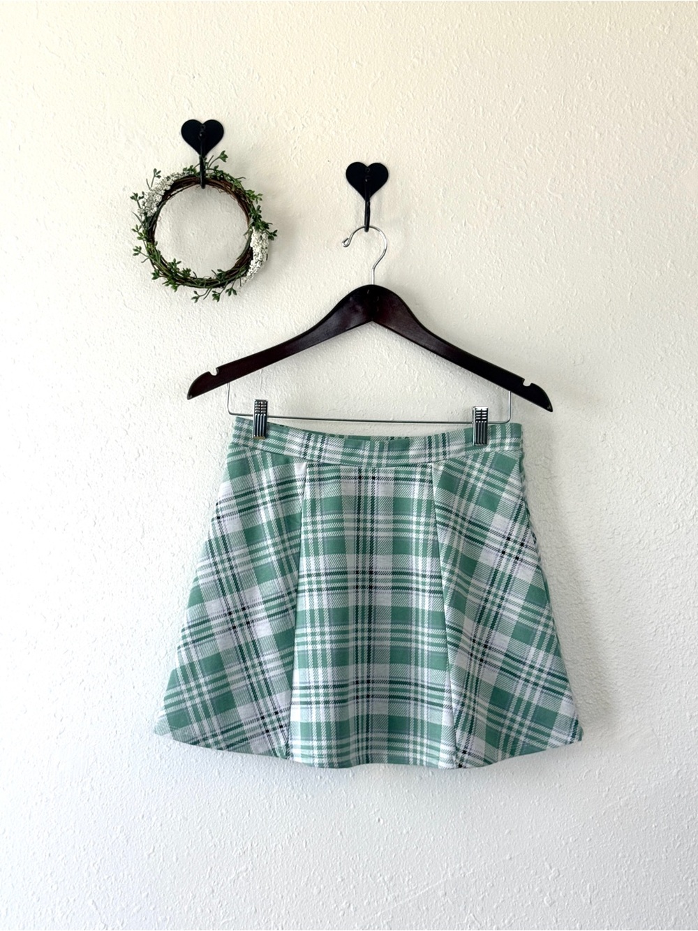 RSQ Plaid Skater Mini Skirt Green White Lavender & Black Size Medium NWOT